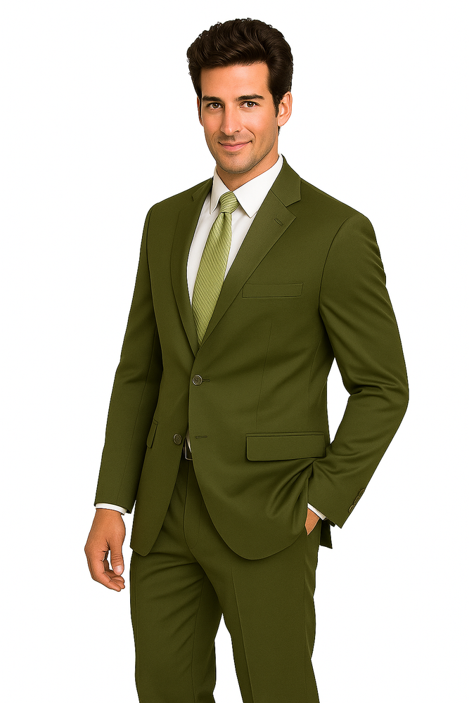 Mix and Match Suits Men's Suit Separates Wool Fabric Dark Olive Green