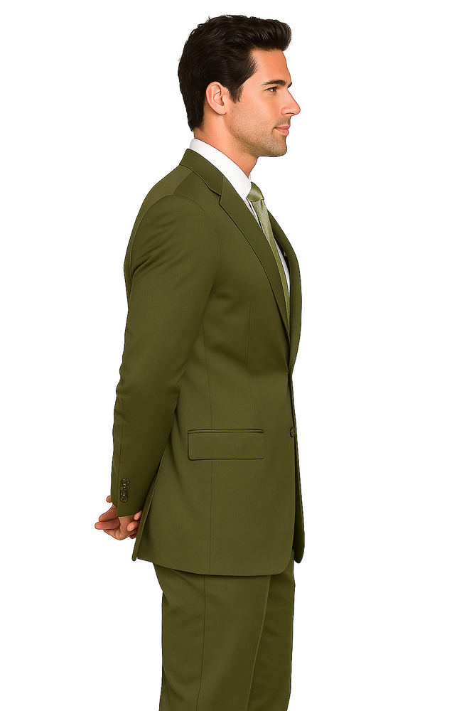 Mix and Match Suits Men's Suit Separates Wool Fabric Dark Olive Green