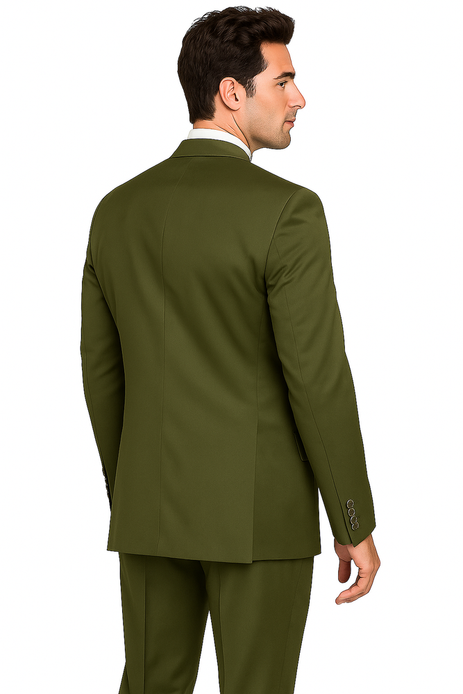 Mix and Match Suits Men's Suit Separates Wool Fabric Dark Olive Green