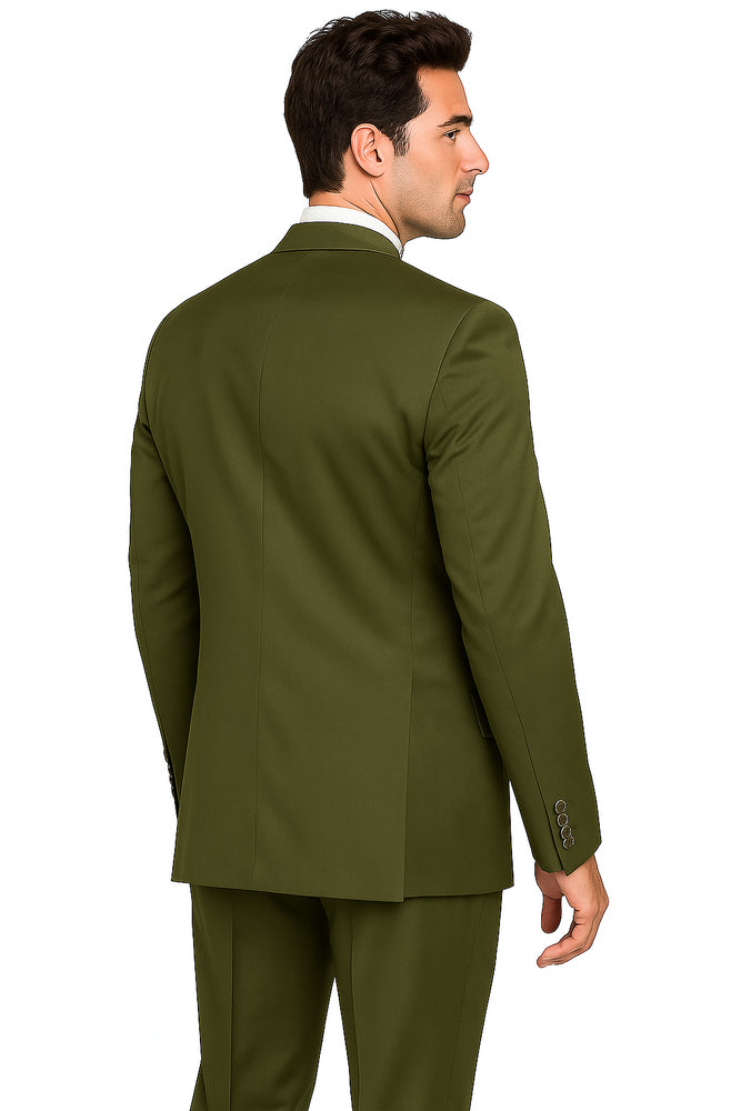 Mix and Match Suits Men's Suit Separates Wool Fabric Dark Olive Green
