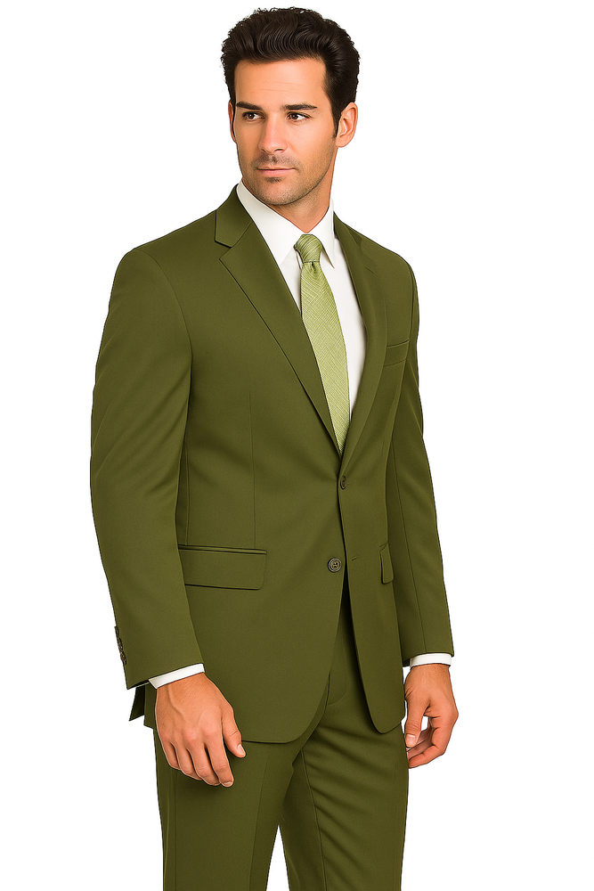 Mix and Match Suits Men's Suit Separates Wool Fabric Dark Olive Green