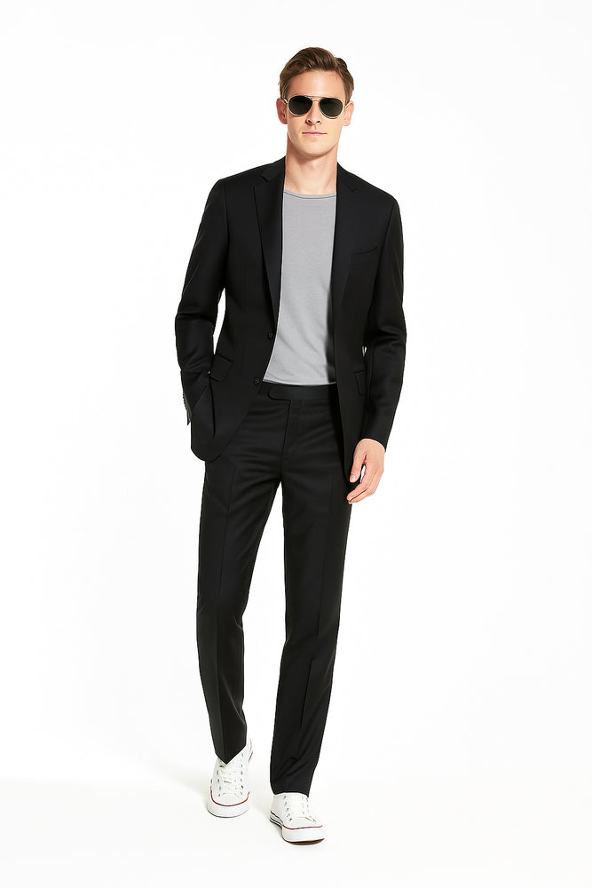 Slim Fitted Brand 2 Button Solid Color Super 100's Wool Slim Fit Suit