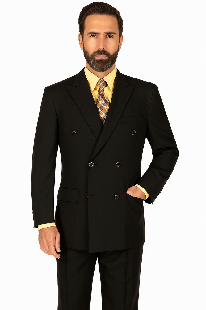 Lucci Men's Black 6 Button Men's Double Breasted Suits Jacket Blazer