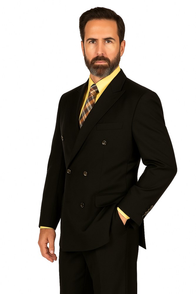 Lucci Men's Black 6 Button Men's Double Breasted Suits Jacket Blazer