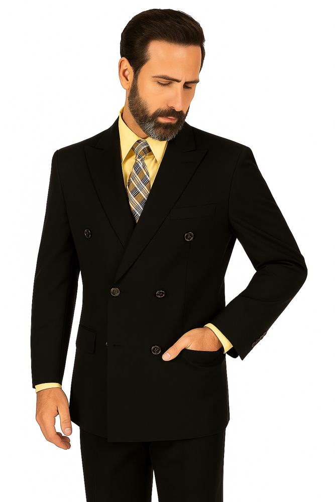 Lucci Men's Black 6 Button Men's Double Breasted Suits Jacket Blazer