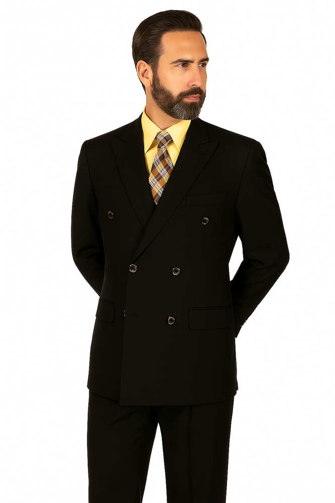 Lucci Men's Black 6 Button Men's Double Breasted Suits Jacket Blazer