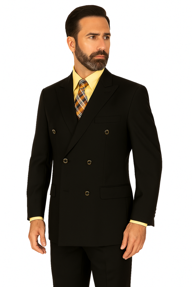 Lucci Men's Black 6 Button Men's Double Breasted Suits Jacket Blazer