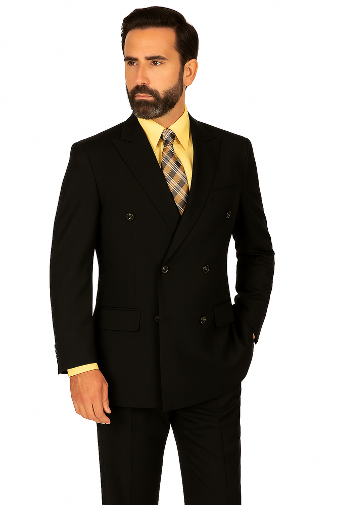 Lucci Men's Black 6 Button Men's Double Breasted Suits Jacket Blazer