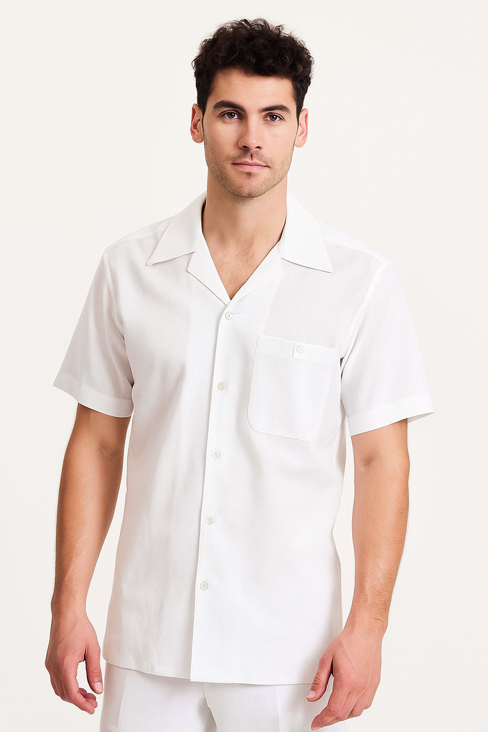 Mens Linen Suit - Dual Vents 5-Buttons Summer Casual Two Piece Mens Walking Outfit For Sale Pant Sets Casual Suit Short sleeve Shirt + Pants White all white outfits for men
