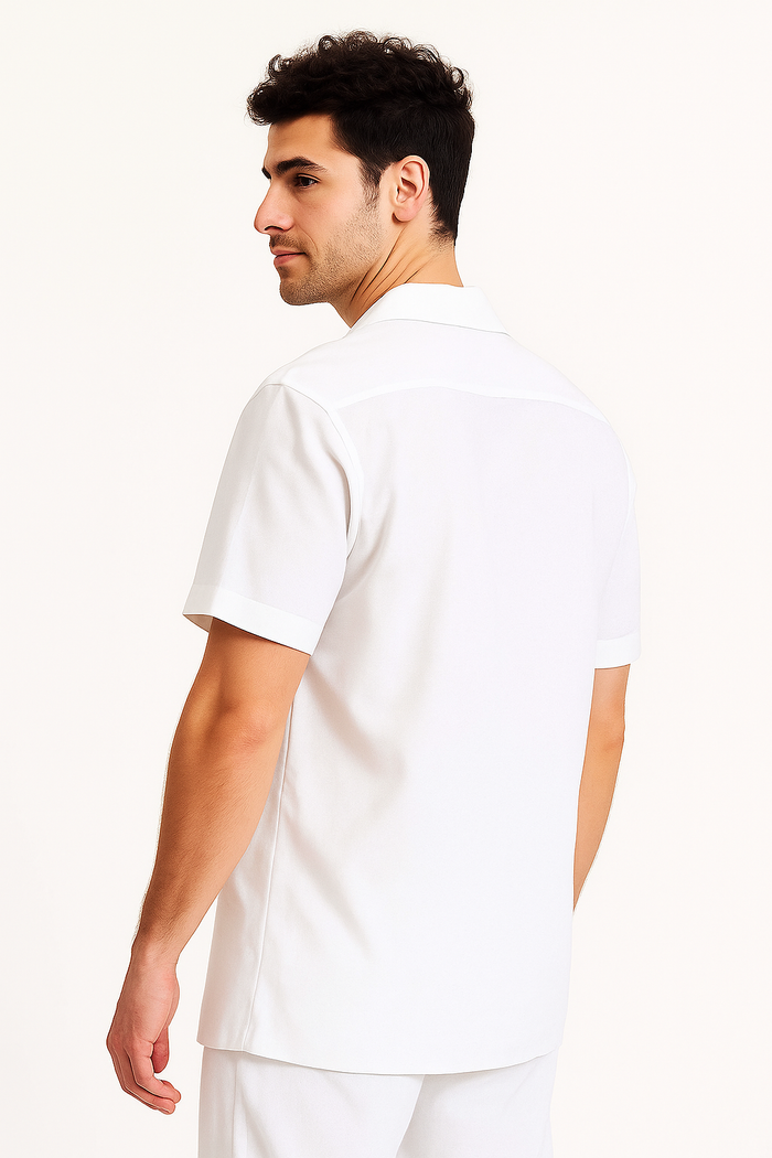 Mens Linen Suit - Dual Vents 5-Buttons Summer Casual Two Piece Mens Walking Outfit For Sale Pant Sets Casual Suit Short sleeve Shirt + Pants White all white outfits for men