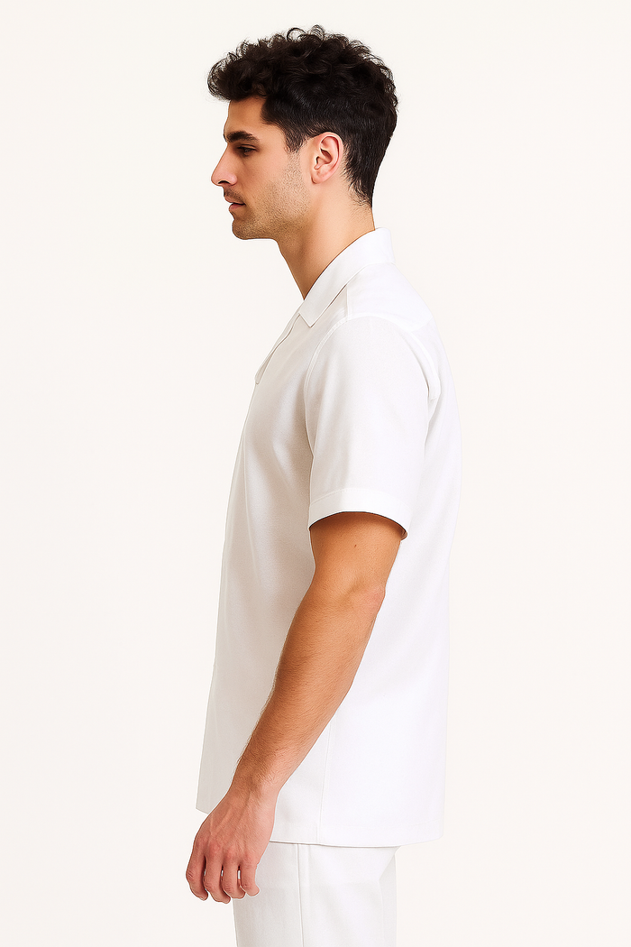Mens Linen Suit - Dual Vents 5-Buttons Summer Casual Two Piece Mens Walking Outfit For Sale Pant Sets Casual Suit Short sleeve Shirt + Pants White all white outfits for men