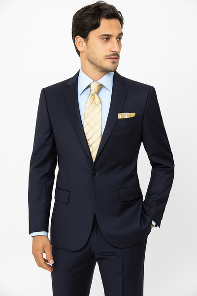 1 Button Tapered Cut Vented Wool Blend Flat Front Suit Online Discount Fashion Sale