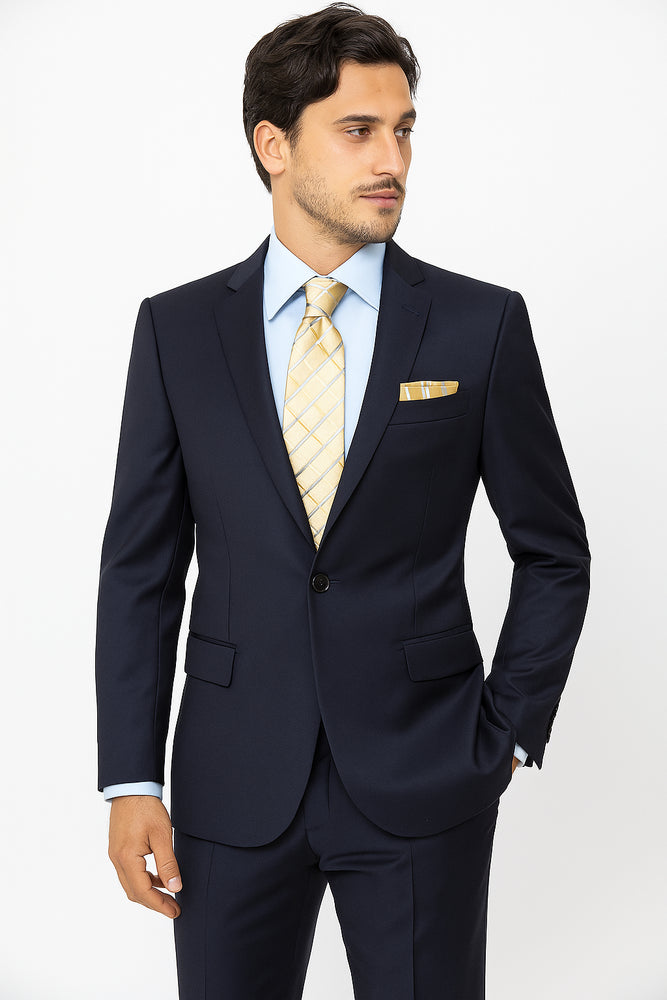 1 Button Tapered Cut Vented Wool Blend Flat Front Suit Online Discount Fashion Sale