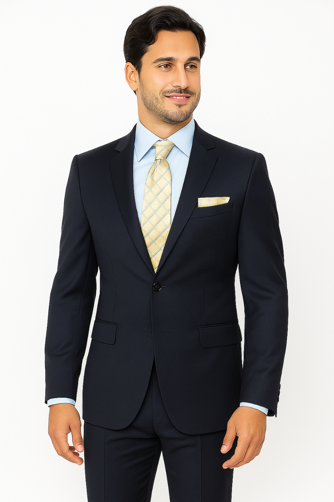 1 Button Tapered Cut Vented Wool Blend Flat Front Suit Online Discount Fashion Sale