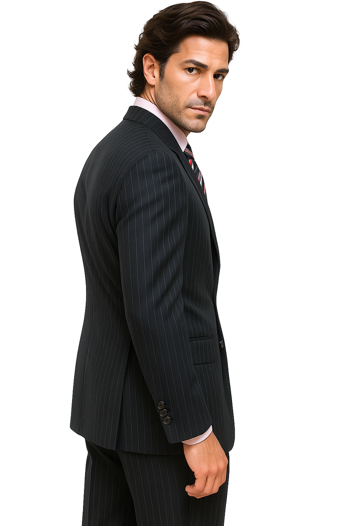 Navy Blue Suit For Men Pin Stripe ~ Pinstripe 2 or Three ~ 3 Buttons Side Vent Jacket Super 150's poly~rayon Suit