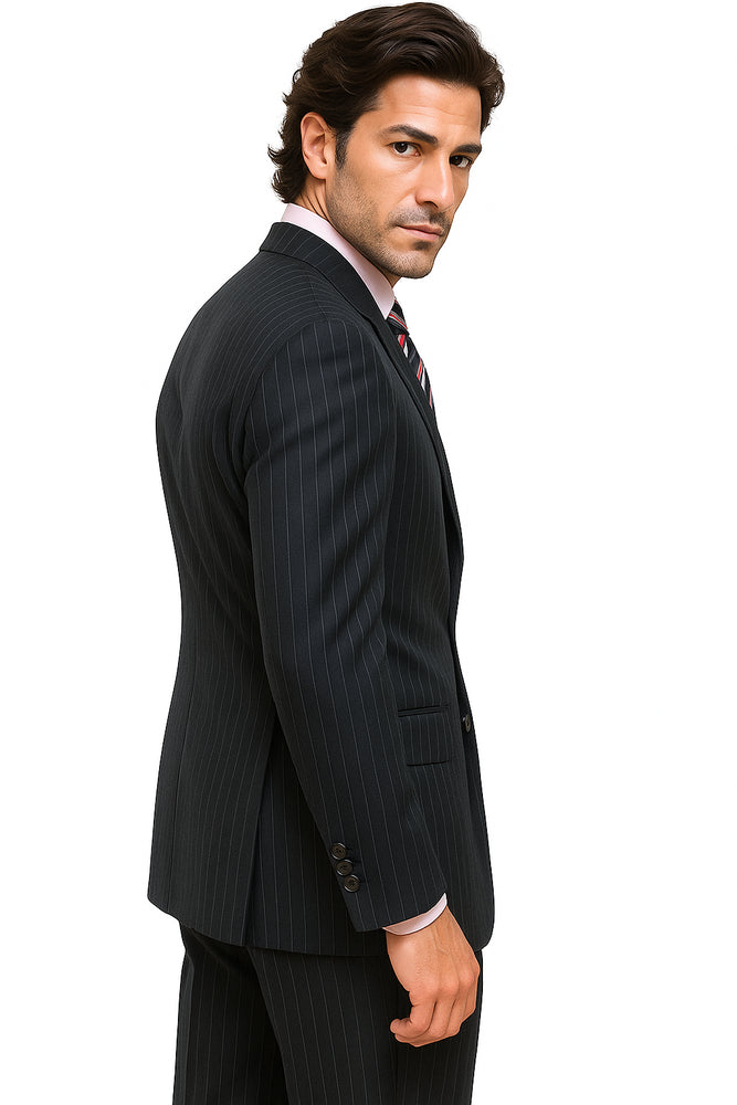 Navy Blue Suit For Men Pin Stripe ~ Pinstripe 2 or Three ~ 3 Buttons Side Vent Jacket Super 150's poly~rayon Suit