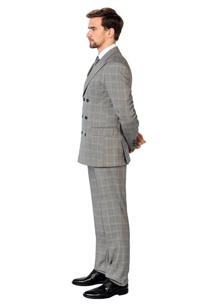 Men's Double Breasted Suits Grey Flannel Classic Fit Sharp Unique Style Suit