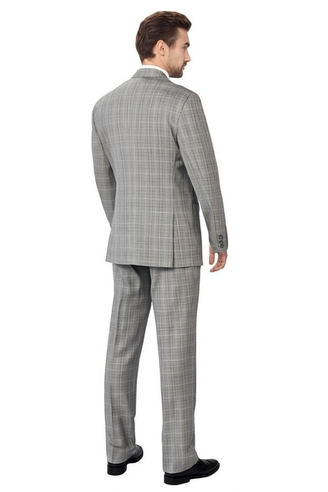 Men's Double Breasted Suits Grey Flannel Classic Fit Sharp Unique Style Suit