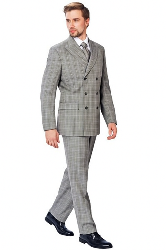 Men's Double Breasted Suits Grey Flannel Classic Fit Sharp Unique Style Suit