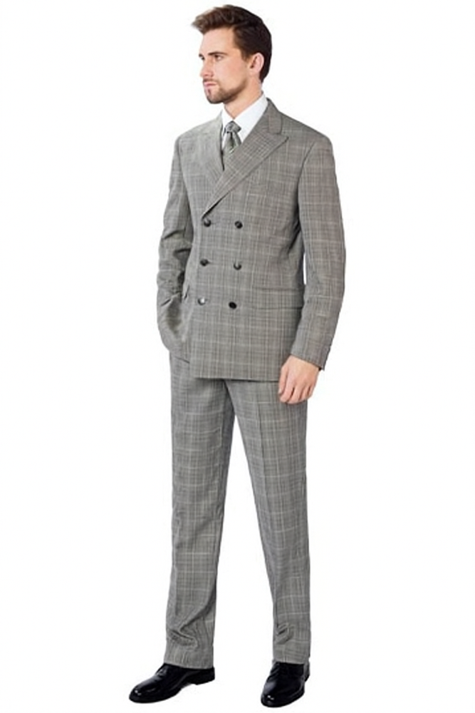 Men's Double Breasted Suits Grey Flannel Classic Fit Sharp Unique Style Suit