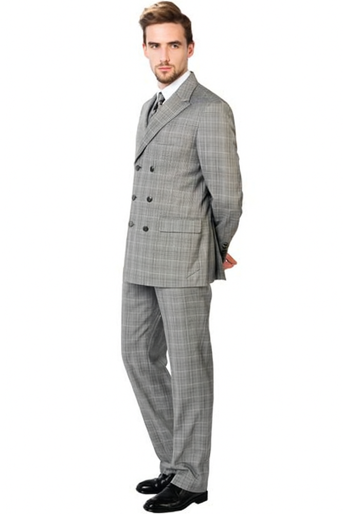 Men's Double Breasted Suits Grey Flannel Classic Fit Sharp Unique Style Suit