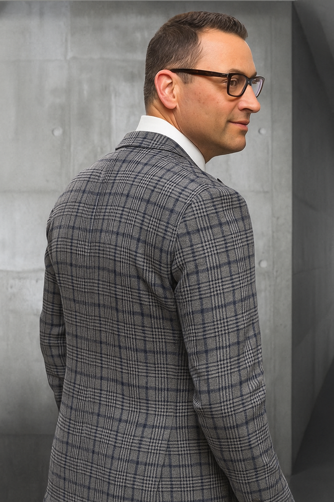 Gray Plaid - Vested Suits - Statement Brand - Vested Suits Wool suits - Suits with Double Breasted Vest - Windowpane Pattern