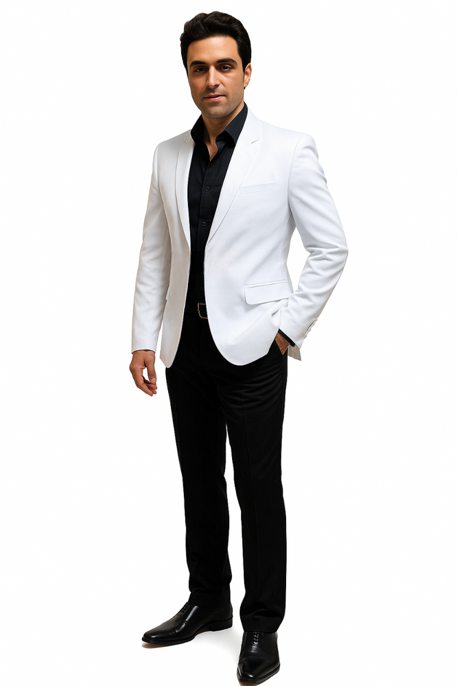Men's White Collarless Groom Wedding Blazer