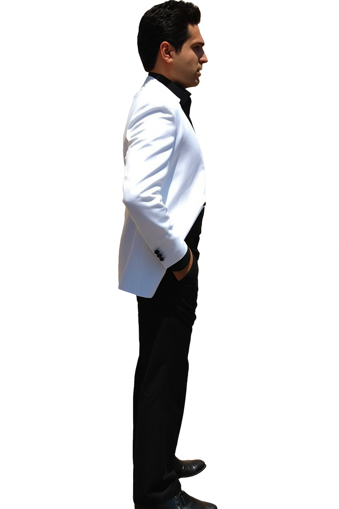 Men's White Collarless Groom Wedding Blazer