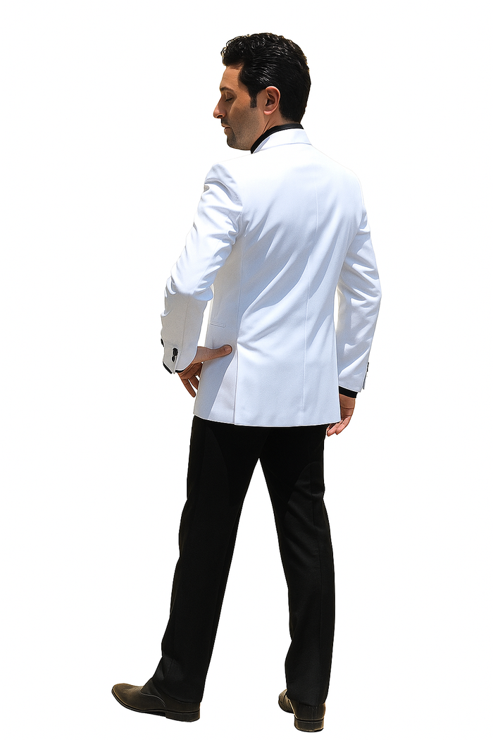Men's White Collarless Groom Wedding Blazer