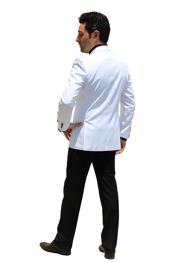 Men's White Collarless Groom Wedding Blazer