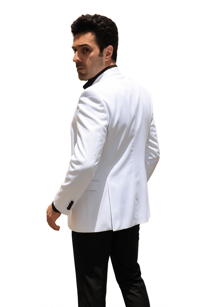 Men's White Collarless Groom Wedding Blazer