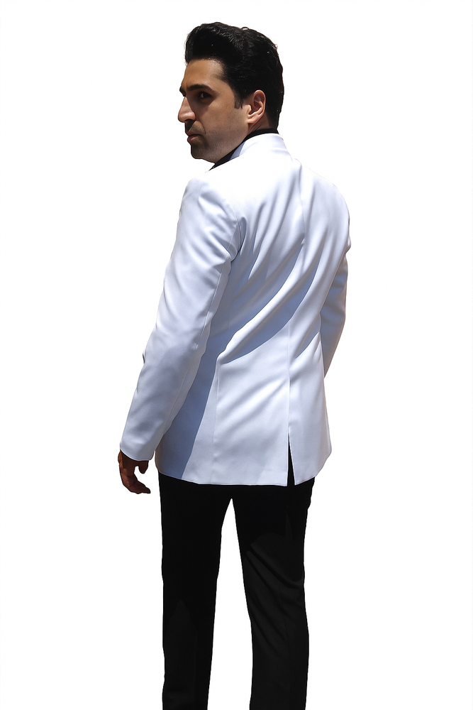 Men's White Collarless Groom Wedding Blazer