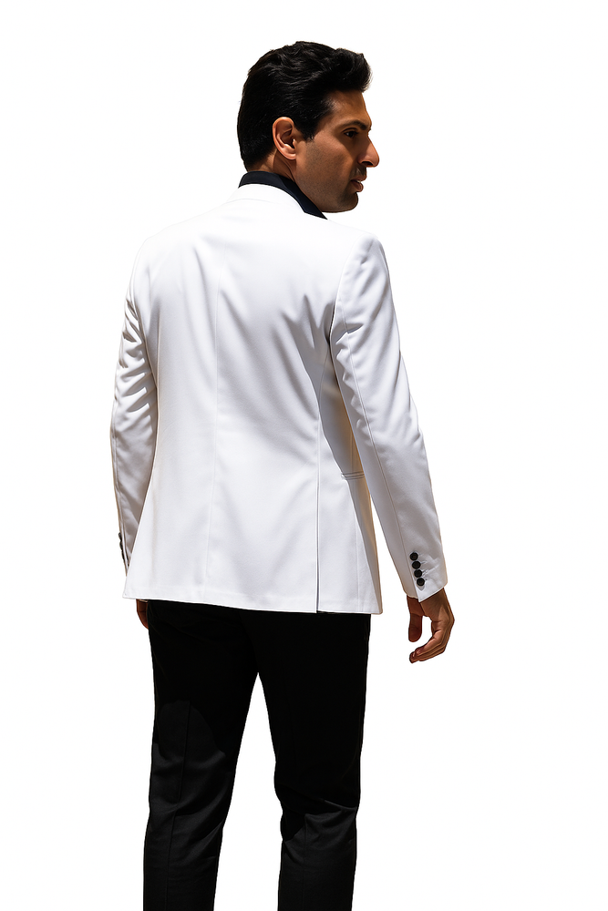 Men's White Collarless Groom Wedding Blazer
