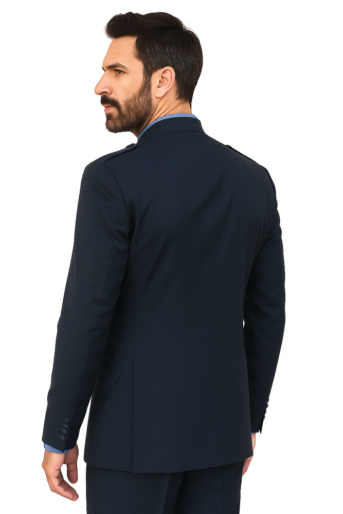 Mandarin Collar Tuxedo - Mandarin Tuxedo - No Collar Suit - Navy Blue Suit
