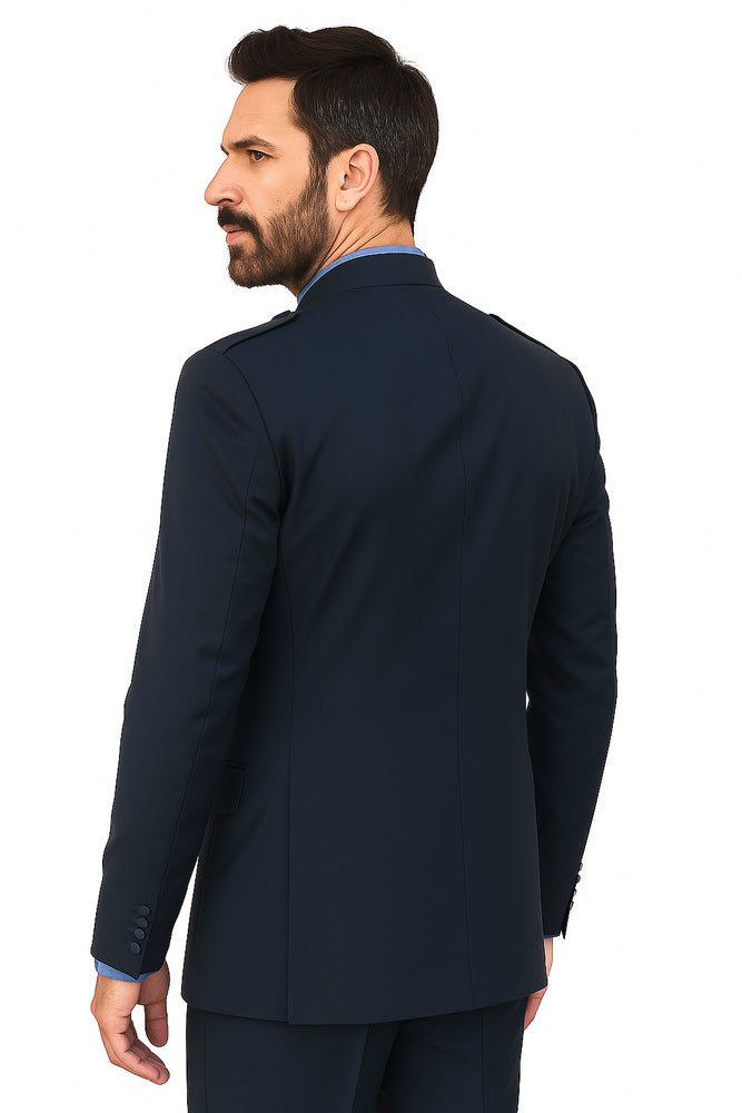 Mandarin Collar Tuxedo - Mandarin Tuxedo - No Collar Suit - Navy Blue Suit