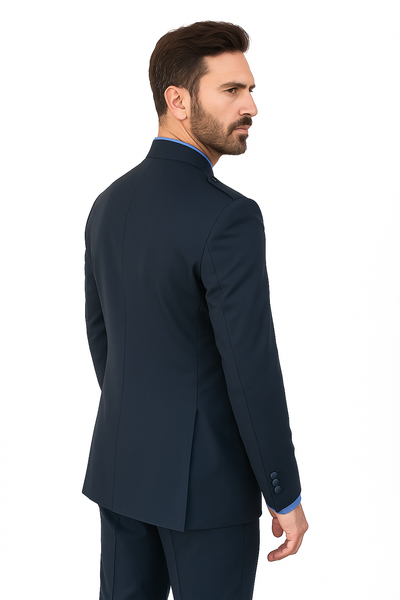 Mandarin Collar Tuxedo - Mandarin Tuxedo - No Collar Suit - Navy Blue Suit