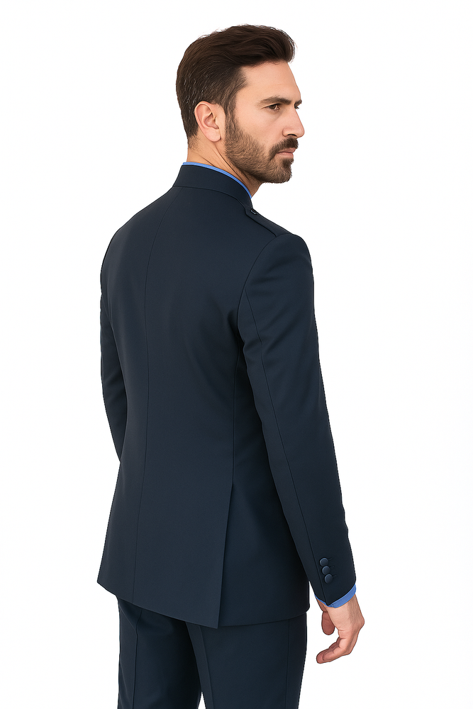 Mandarin Collar Tuxedo - Mandarin Tuxedo - No Collar Suit - Navy Blue Suit