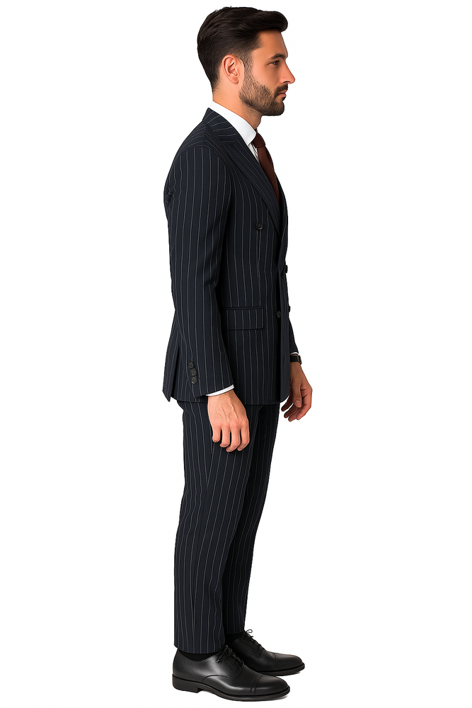 Men's Double Breasted Suits Color Dark Navy Blue Suit For Men With Side Vent Jacket Pleated Pants (Wholesale price $95 (12pc&UPMinimum))