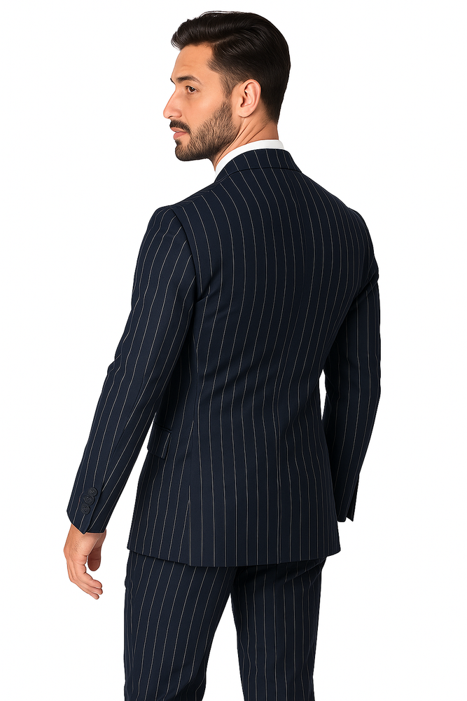 Men's Double Breasted Suits Color Dark Navy Blue Suit For Men With Side Vent Jacket Pleated Pants (Wholesale price $95 (12pc&UPMinimum))