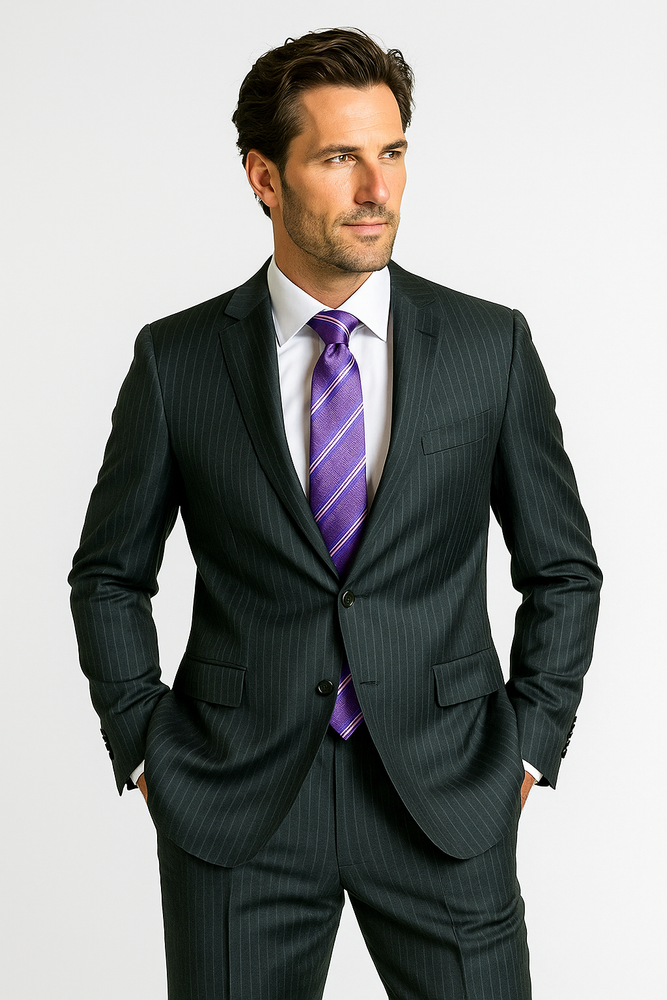 Mix and Match Suits Men's 2 Button 100% Wool Suit Stripe Discounted Online Sale Only