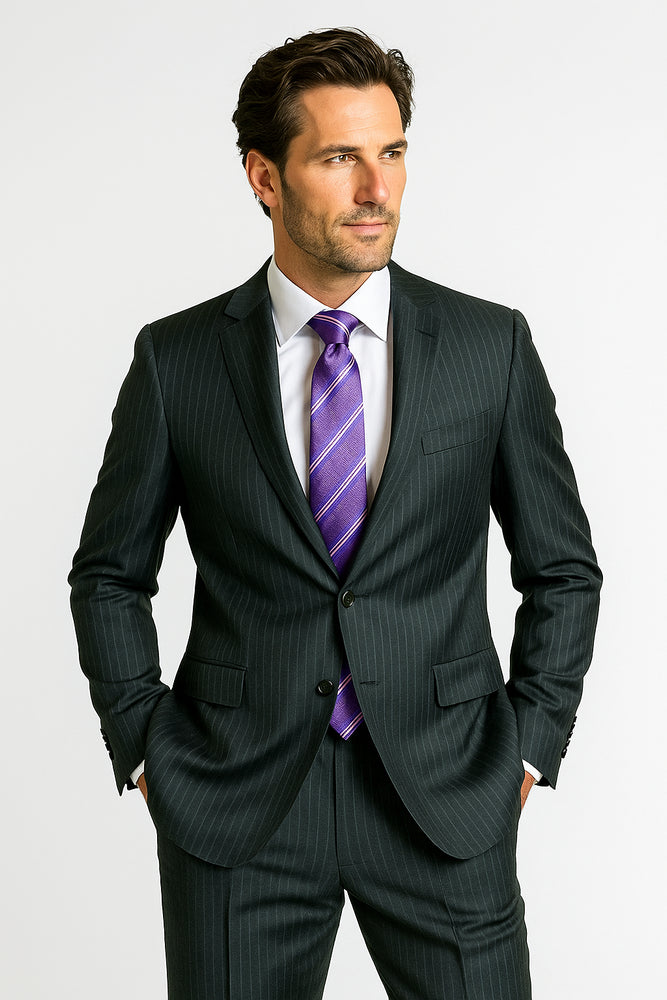 Mix and Match Suits Men's 2 Button 100% Wool Suit Stripe Discounted Online Sale Only