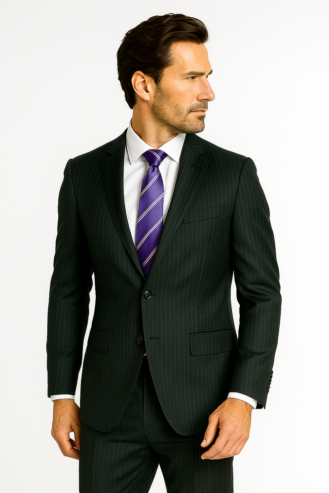 Mix and Match Suits Men's 2 Button 100% Wool Suit Stripe Discounted Online Sale Only
