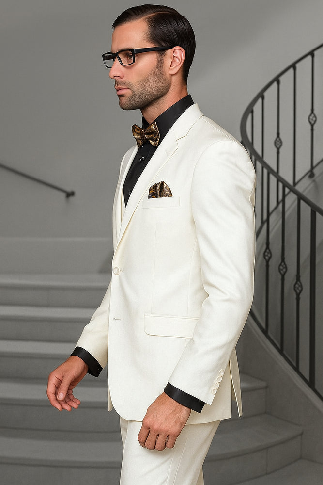 Notch Lapel Two Buttons Side Vented Vested No Pleated Pants 100% Wool Discounted Sale Fit 3 Piece Suit Off White