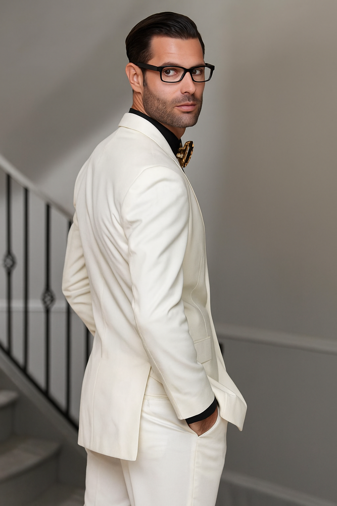 Notch Lapel Two Buttons Side Vented Vested No Pleated Pants 100% Wool Discounted Sale Fit 3 Piece Suit Off White