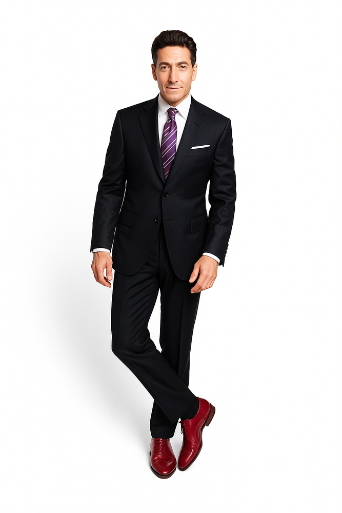 Slim Fitted Brand 2 Button Solid Color Wool Suit Flat Front Slacks