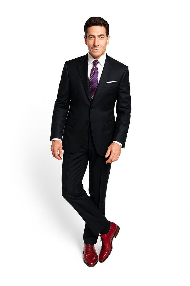 Slim Fitted Brand 2 Button Solid Color Wool Suit Flat Front Slacks
