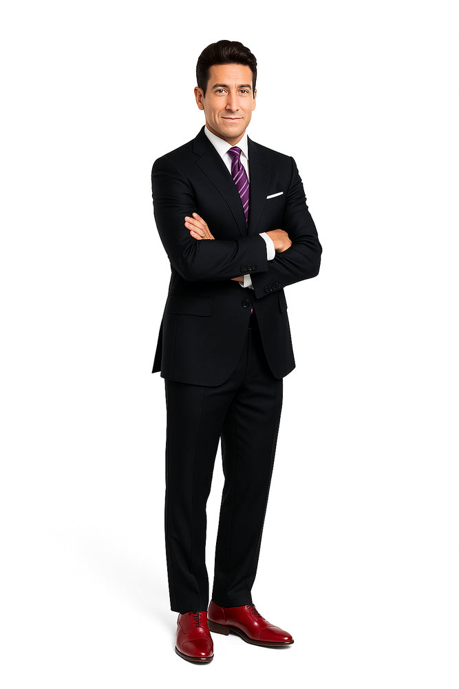 Slim Fitted Brand 2 Button Solid Color Wool Suit Flat Front Slacks
