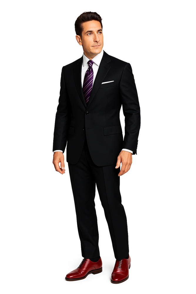 Slim Fitted Brand 2 Button Solid Color Wool Suit Flat Front Slacks