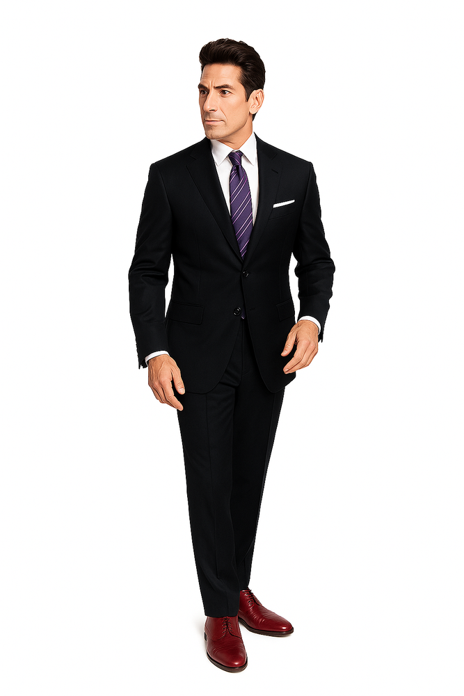 Slim Fitted Brand 2 Button Solid Color Wool Suit Flat Front Slacks