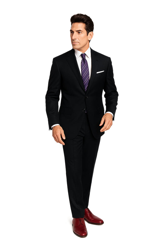 Slim Fitted Brand 2 Button Solid Color Wool Suit Flat Front Slacks